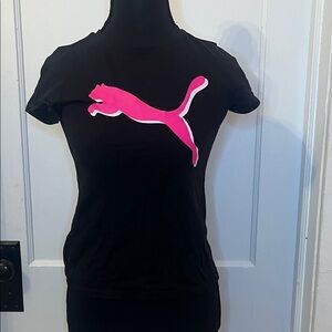 Puma Black Tee with Vibrant Pink Logo